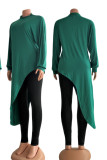 Groene casual effen patchwork asymmetrische O-hals jurken