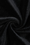 Robes à manches longues à col rond en patchwork sexy à la mode noire