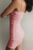 Розовое модное сексуальное однотонное платье без рукавов с открытой спиной на тонких бретелях