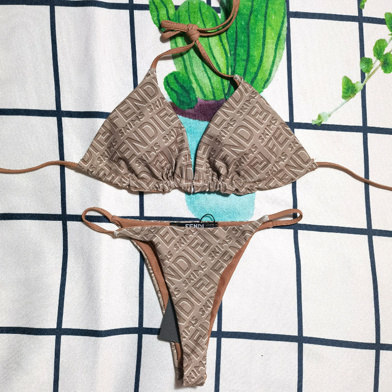 

Khaki Fashion Sexy Letter Frenulum Swimwears