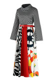 Multicolor Fashion Casual mit Gürtel Rollkragen Langarm Kleider