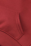 ブルゴーニュファッションカジュアルソリッドスリットフード付きカラー半袖ツーピース