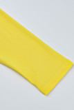 Gelbe sexy feste Patchwork-Bleistiftrock-Kleider mit O-Ausschnitt