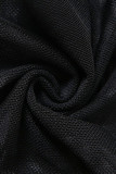 Zwart sexy effen patchwork zak doorzichtige mouwloze twee stukken