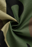 Abrigos y cárdigan cuello vuelto estampado de letras estampado de patchwork de camuflaje manga larga verde