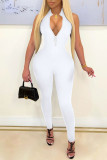 White Casual Solid Patchwork Hot Drill O Neck Regular Jumpsuits