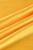Желтые повседневные элегантные однотонные лоскутные прямые платья с половиной воротника и воротником-стойкой