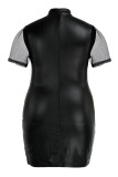 黒のセクシーな固体パッチワーク シースルー O ネック ワン ステップ スカート プラス サイズ ドレス