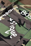 Camouflage kraag met kraag Letterprint Camouflage Patchwork Print jassen en vest met lange mouwen