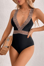Zwarte mode sexy patchwork print backless swimwears