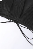 Черные сексуальные однотонные лоскутные карманы с прозрачными карманами без рукавов из двух частей