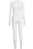Weiße, sexy, einfarbige, schulterfreie Skinny-Jumpsuits im Patchwork-Stil