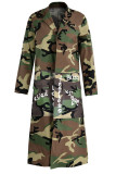 Camouflage Turndown Collar Letter Print Camouflage Patchwork Print Long Sleeve Coats & Cardigan