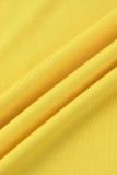Gelbe sexy feste Patchwork-Bleistiftrock-Kleider mit O-Ausschnitt