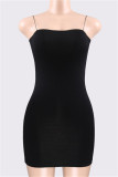 ブラックファッションセクシーなソリッドバックレススパゲッティストラップノースリーブドレスドレス