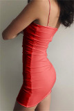Red Fashion Sexy Solid Backless Spaghetti Strap Sleeveless Dress Dresses