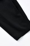 Zwarte Mode Casual Solid Bandage V-hals Plus Size Tops