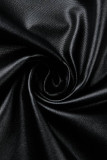 Schwarze, sexy, solide Patchwork-Kleider mit durchsichtigem O-Ausschnitt und einstufigem Rock in Übergröße