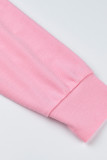Розово-красный модный сексуальный принт с буквенным принтом, базовый, с круглым вырезом, с длинным рукавом, из двух частей