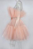 Розовое сексуальное однотонное лоскутное асимметричное вечернее платье без бретелек Платья
