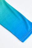 Blu violaceo Moda Casual Cambio graduale Stampa Colletto obliquo di base Manica lunga Due pezzi