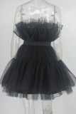 黒のセクシーなソリッドパッチワーク非対称ストラップレスイブニングドレスドレス