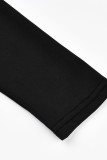 Vestidos de manga comprida preta com bandagem sólida com cordão e fenda o pescoço