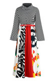Multicolor Fashion Casual mit Gürtel Rollkragen Langarm Kleider
