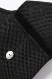 Due pezzi senza maniche trasparenti con tasca patchwork solida nera sexy