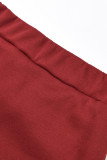 ブルゴーニュファッションカジュアルソリッドスリットフード付きカラー半袖ツーピース