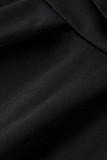 Black Fashion Casual Solid Bandage V Neck Plus Size Tops