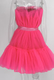 Розовое сексуальное однотонное лоскутное асимметричное вечернее платье без бретелек Платья