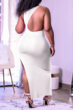 Witte sexy print patchwork backless spleet asymmetrische O-hals onregelmatige jurkjurken