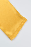 Gelbe, lässige, elegante, solide Patchwork-Kleider mit halbem Rollkragen und geradem Schnitt