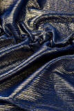 Bleu Sexy solide évidé Patchwork frenlum dos nu pli licou jupe crayon robes