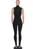 Black Casual Solid Patchwork Hot Drill O Neck Regular Jumpsuits