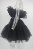 Robes de soirée asymétriques asymétriques en patchwork uni noir sexy