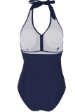 Peacock Blue Sexy Solid Patchwork Backless Swimwears