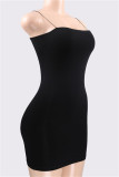 Vestidos de vestido sem mangas preto fashion sexy sólido sem costas com alça de espaguete