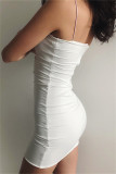 ホワイトファッションセクシーなソリッドバックレススパゲッティストラップノースリーブドレスドレス