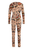 Multicolor Mode Sexy Print Basic Rits Kraag Skinny Jumpsuits