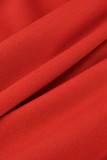 Красные сексуальные однотонные лоскутные прозрачные прямые комбинезоны с круглым вырезом