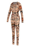 Multicolor Mode Sexy Print Basic Rits Kraag Skinny Jumpsuits
