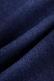 Dark Blue Fashion Casual Solid Basic High Waist Regular Denim Jeans