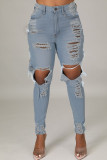 Blue Street Strappato Crea vecchi jeans in denim regolari a vita alta patchwork