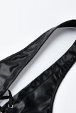 ブラック ファッション セクシー ソリッド バックレス ストラップ デザイン ホルター トップス
