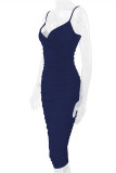 Khaki Fashion Sexy Solid Backless Fold V-Ausschnitt Sling Dress
