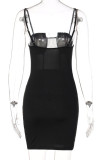 Black Sexy Solid Patchwork Spaghetti Strap One Step Skirt Dresses