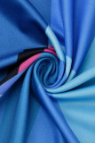 Robes à manches longues à col en V et à bandage imprimé décontracté bleu