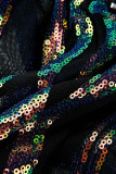 Zwarte sexy effen pailletten patchwork rugloze rechte jurken met spaghettibandjes